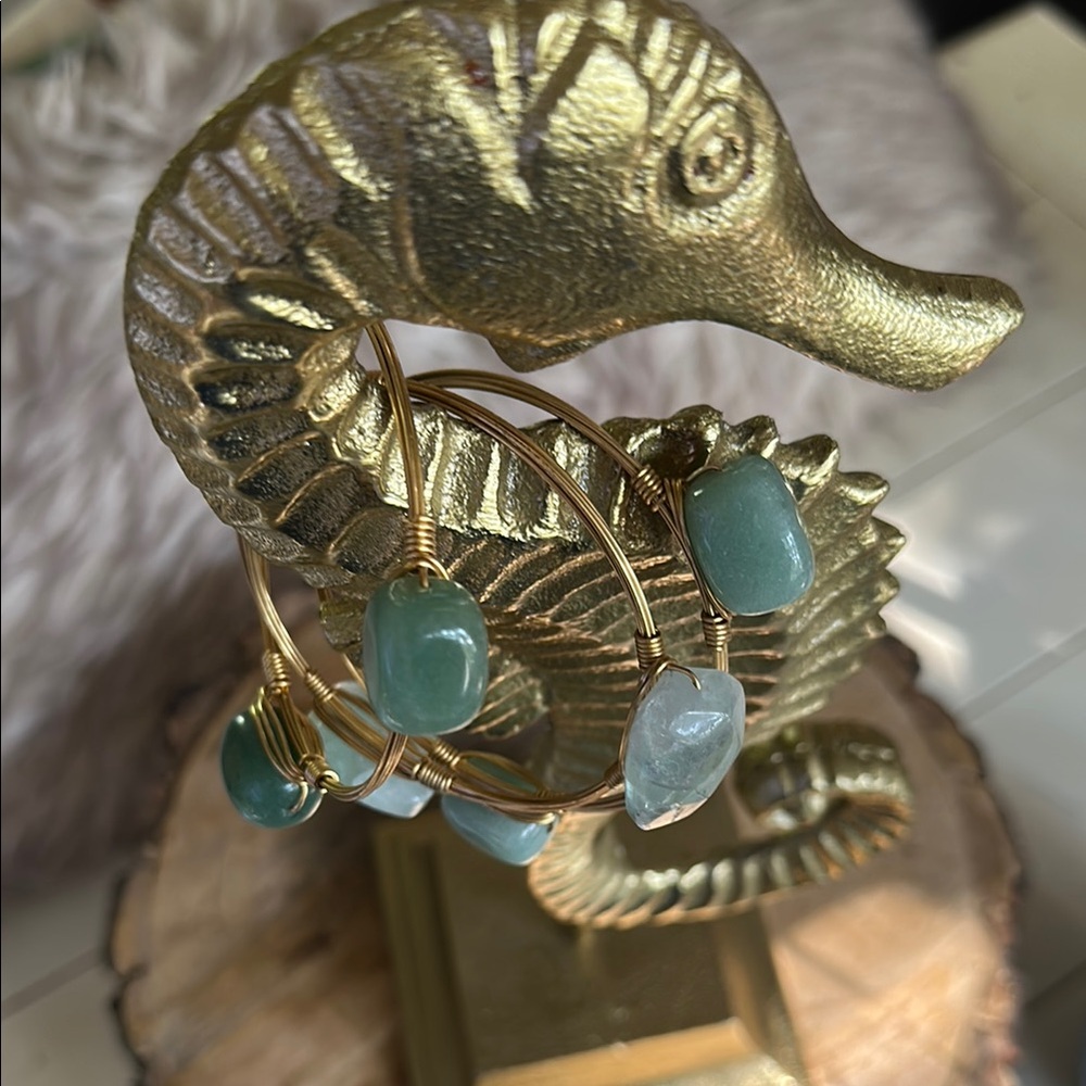 Gorgeous Green Stone Gold Bangle Bracelets